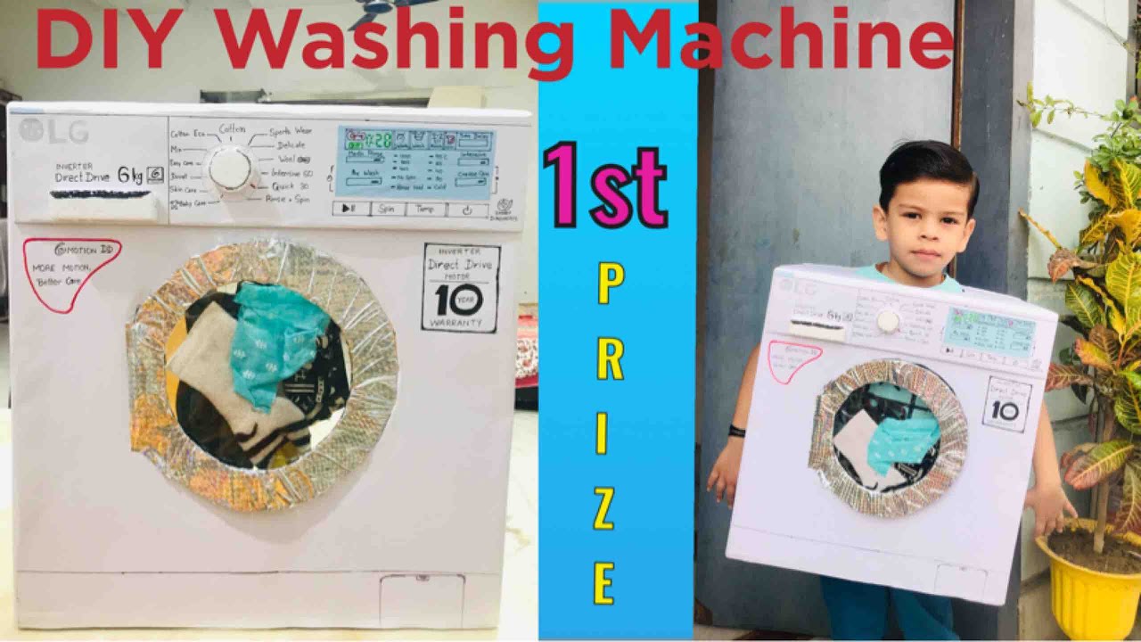 DIY washing machine |fancy dress competition winning prize|easy way to make washing machine for kids