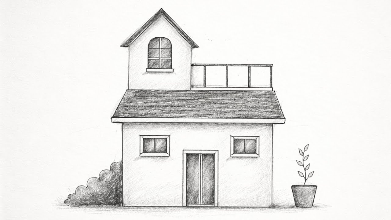 EasyHouse Sketch Step by StepSimple House Drawing in Dark Pencil Shading |How to draw a beautiful