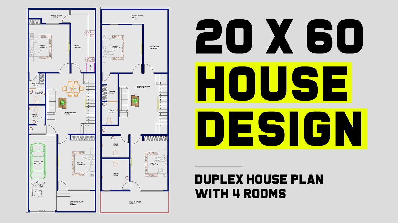 20 by 60 West Facing House Design | 1200 SQFT Duplex House Floor Plan with 4 Rooms Free #D207