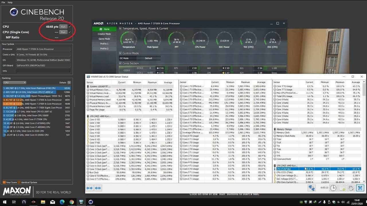AMD New Chipset Driver 2020 on Ryzen 7 3700X Benchmark Test w/ Cinebench R20