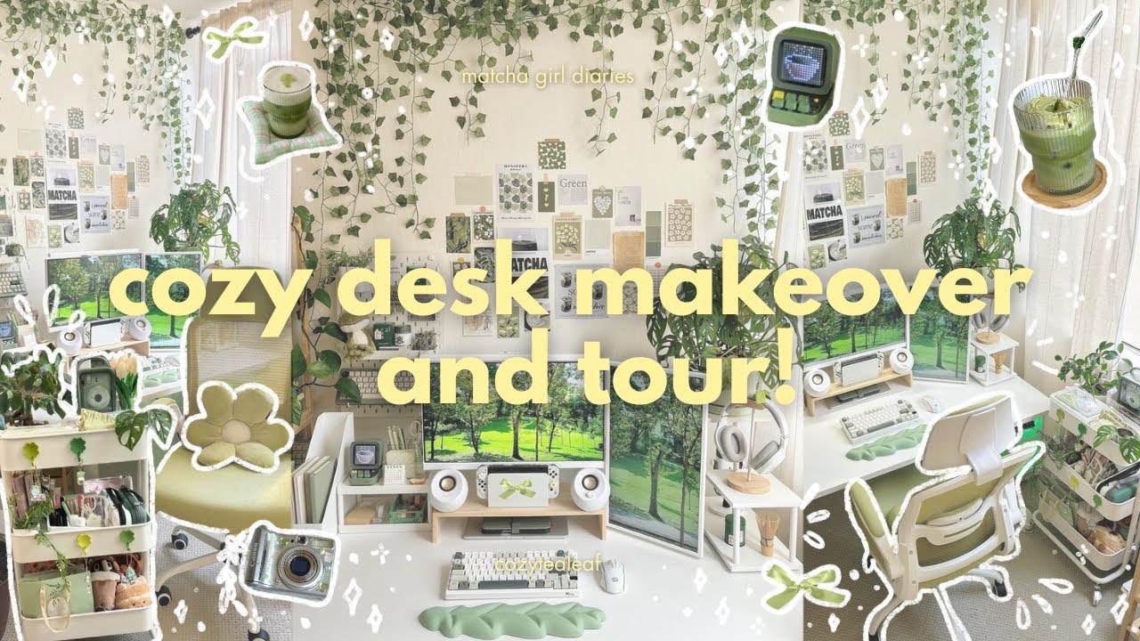 desk makeover 2025 🍵🌿 pinterest-inspired, desk organization, cozy aesthetic