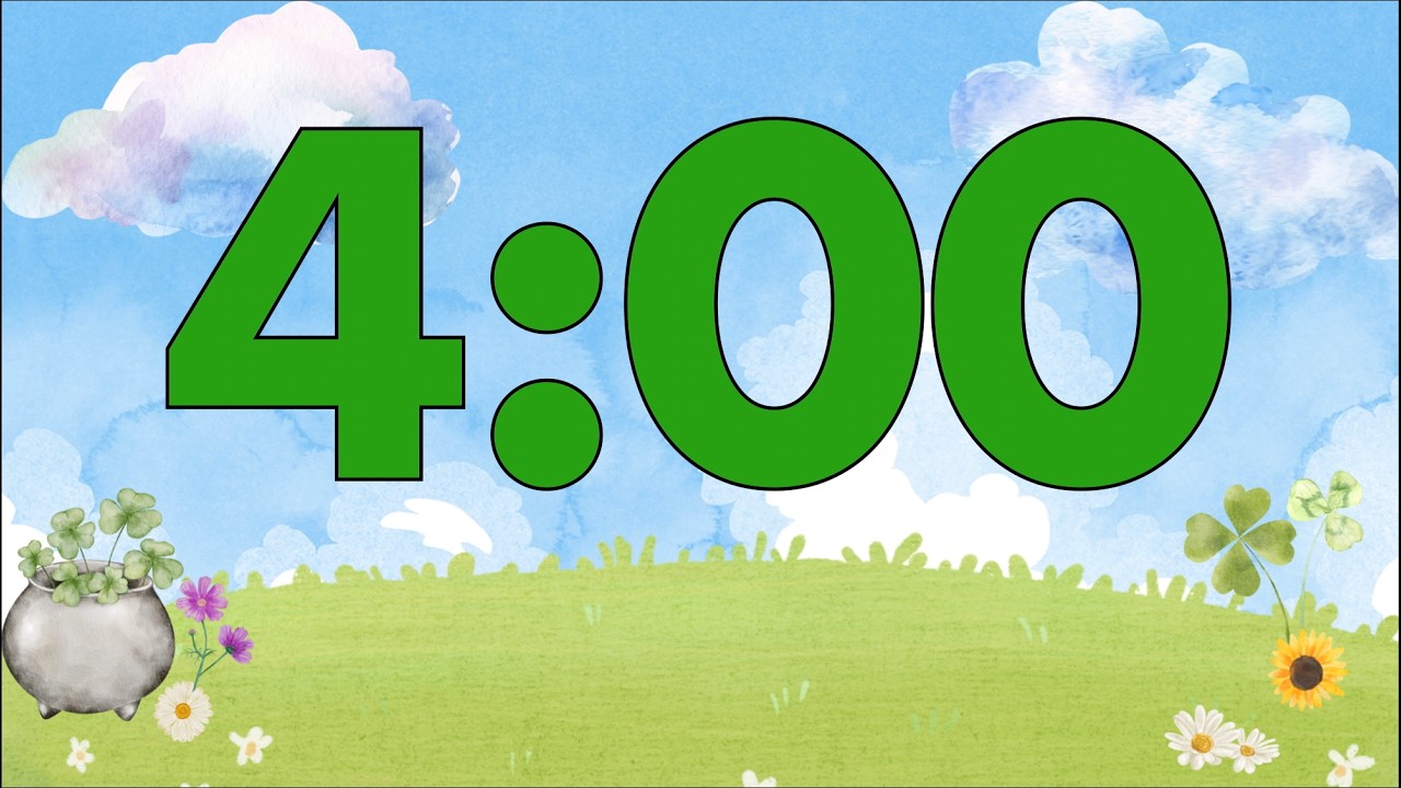4 Minute Saint Patrick’s Day Classroom Timer (Fun Harp Alarm at End, No Music)