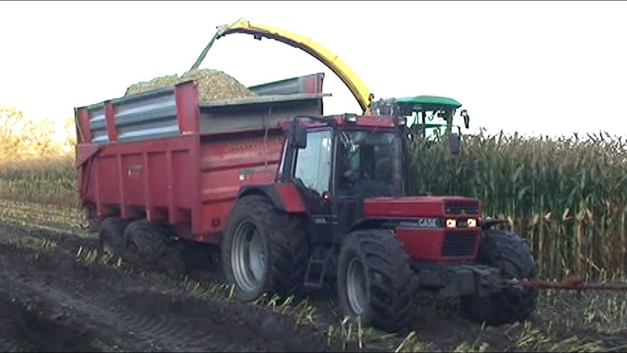 Maïs 2011 | Case IH 1056 en Ginaf vastgereden | Case IH 1056 met aangedreven wagen | Wet harvest