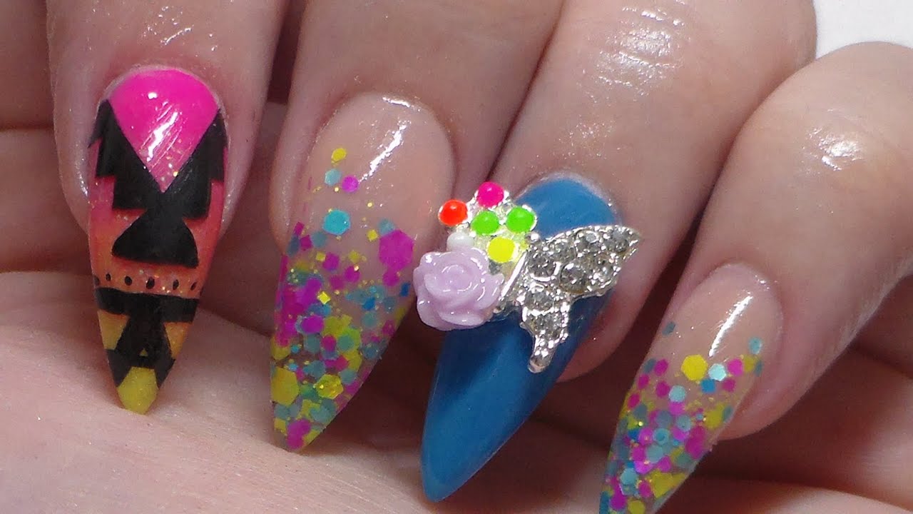 Acrylic Nails | Neon Abstract Design