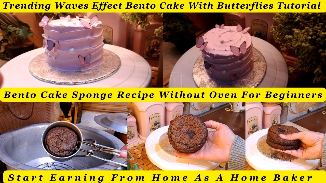 Wave Effect Bento Cake With Butterflies || Bento Cake || Minimalist Cake || @AimonsCookingStories.