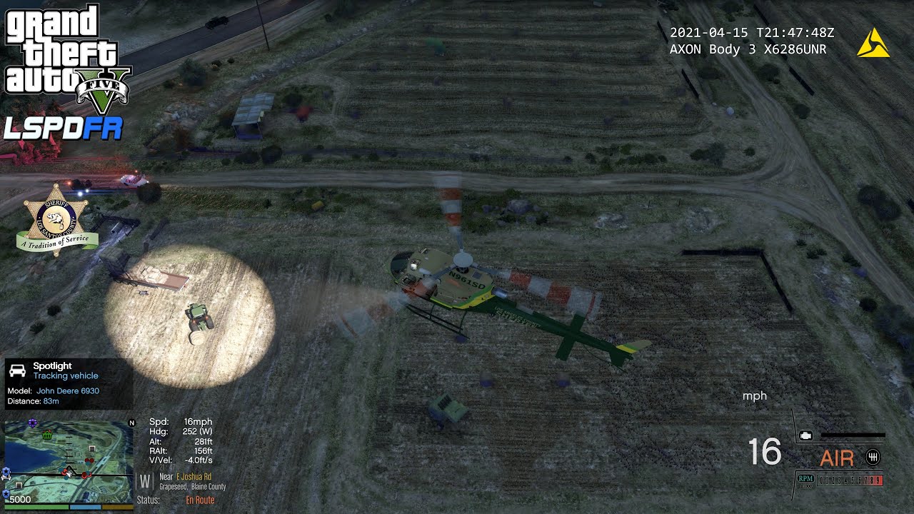 GTA V - LSPDFR 0.4.8🚔 - LSSD/LASD - Air Support/Helicopter Patrol - Pursuits/Missing Person - 4K