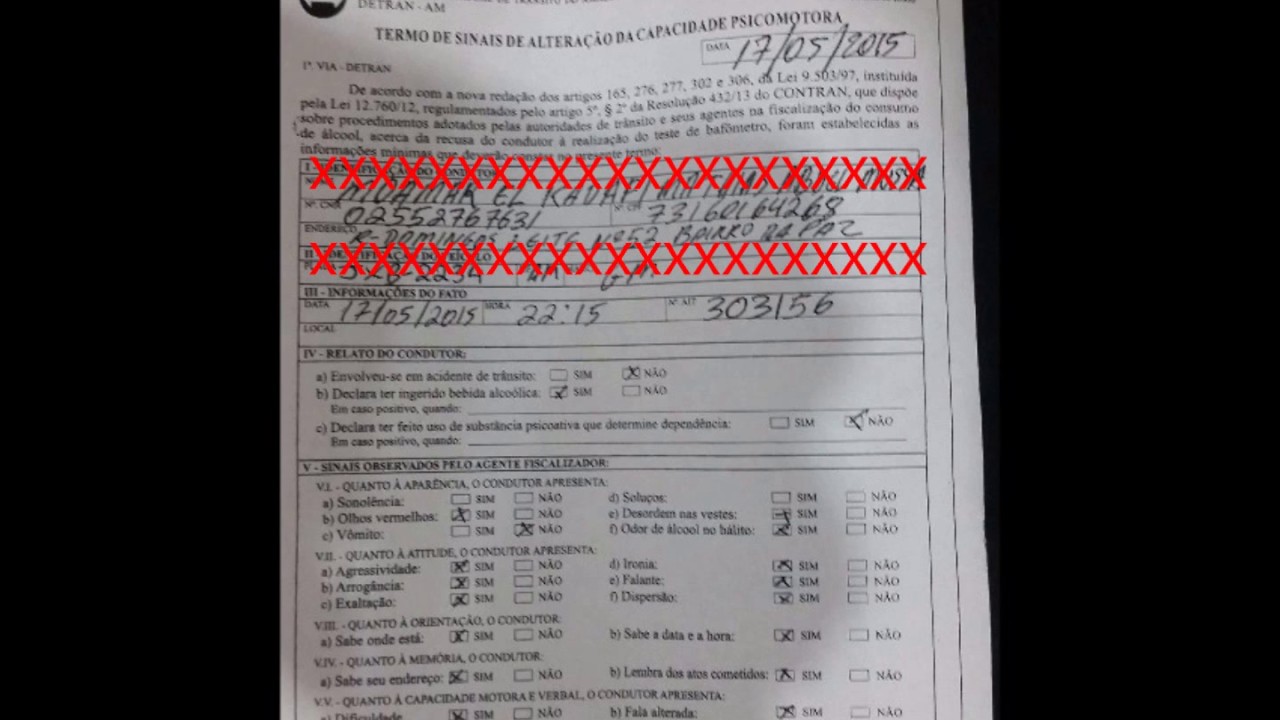 Recusa ao teste de etil&ocirc;metro COM e SEM sinais de embriaguez