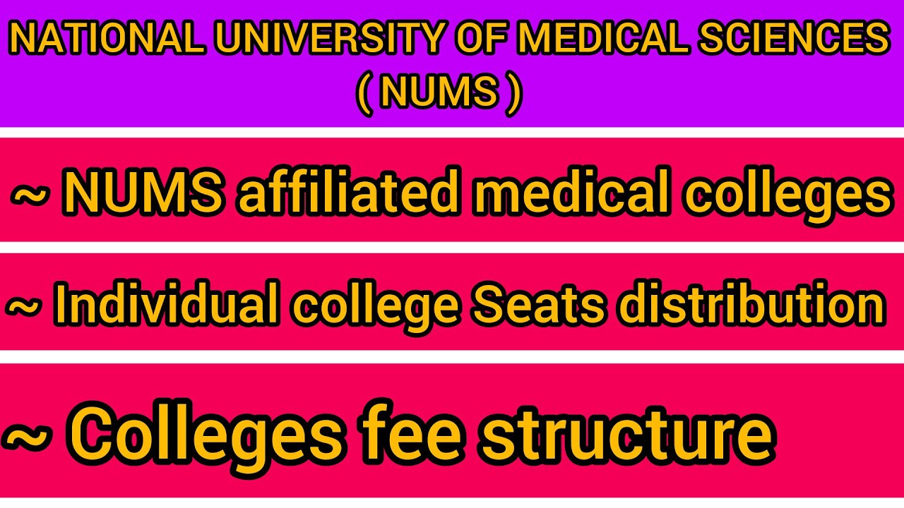 NUMS | Affiliated government and private medical Colleges | Seats Distribution | Fee Structure