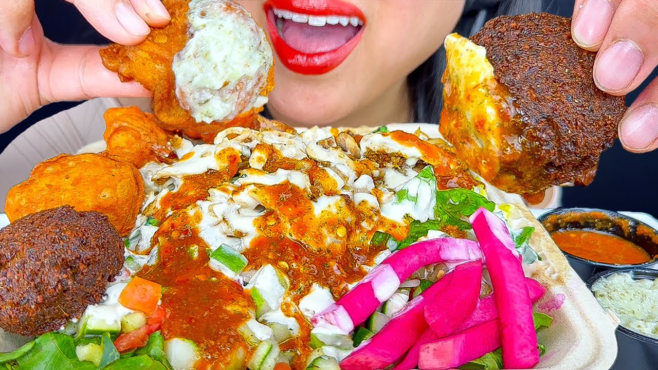 FRIED CAULIFLOWER, CHICKEN SHAWARMA & FALAFEL | ASMR | EATING SOUNDS | MUKBANG