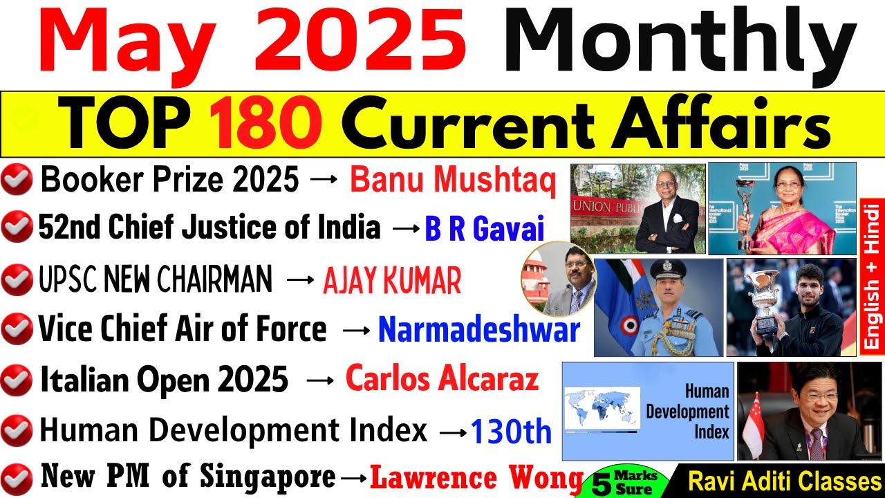 MAY 2025 MONTHLY CURRENT AFFAIRS | TOP 180 CURRENT AFFAIRS | MAY MONTHLY CA 2025 |