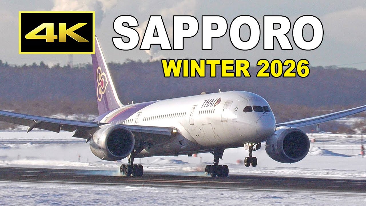[4K] Thai Airways Boeing 787-8/9 at Sapporo New Chitose Airport in winter 2026