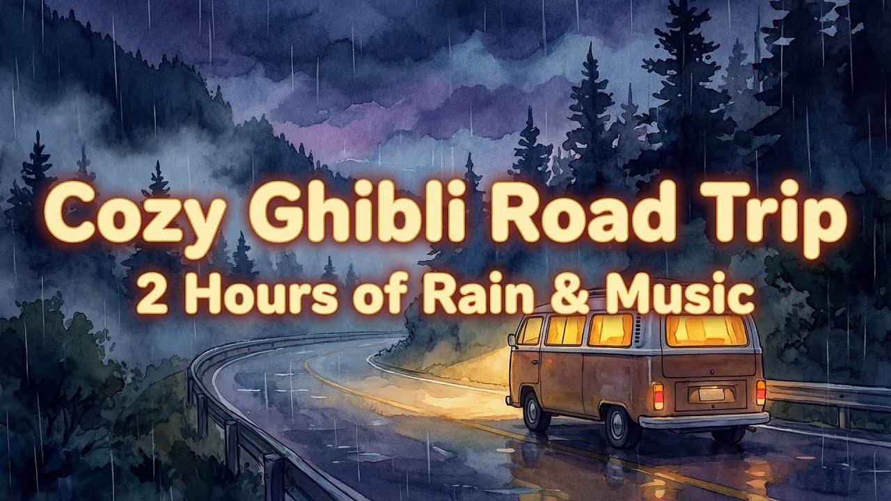 Cozy Family Road Trip - Rainy Night 🌧️ ghibli studio style 🌙 Ambience & Music