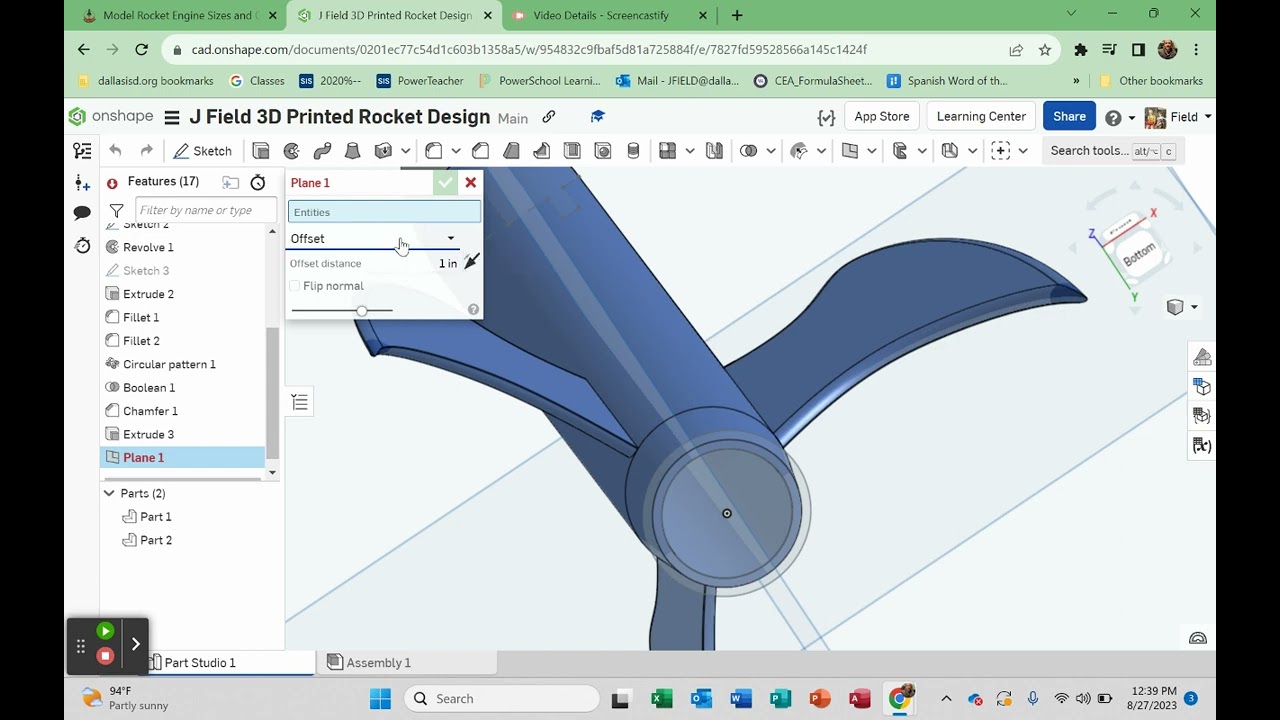 J Field 3D Printable Model Rocket -- Onshape Vid_2