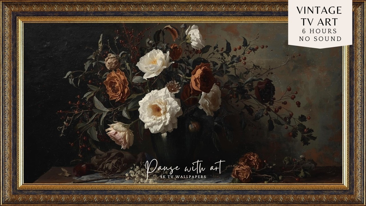 Elegant Frame TV Art Screensaver | Moody Floral Frame TV Art | Vintage Still Life Flowers Background