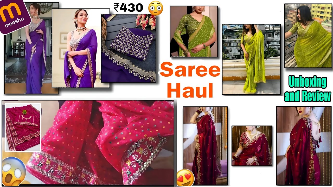 Beautiful Saree Haul from Meesho | Heavy Blouse Work | Georgette Saree, Lehariya Saree,Organza Saree