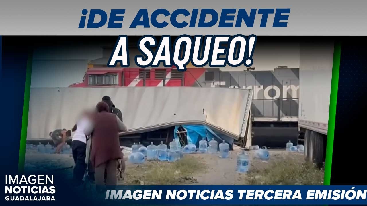 ¡De accidente a saqueo! Tren arrolla a tráiler cargado de garrafones y desata rapiña en Tlaquepaque
