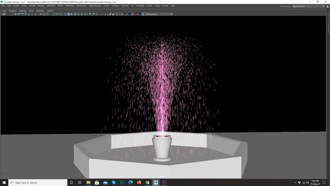 Fountain with 'Gravity' in Autodesk Maya.