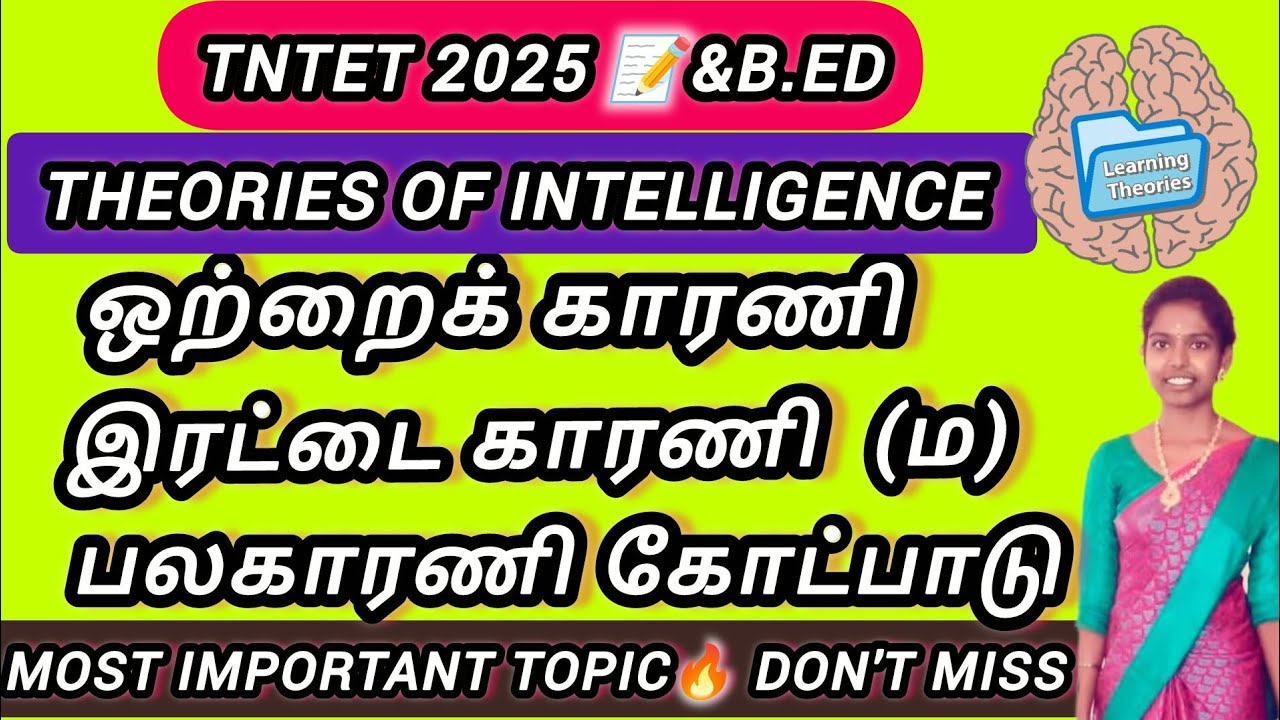TNTET 2025 Psychology | Single Factor, Two Factor & Multifactor Theory of Intelligence  IN TAMIL