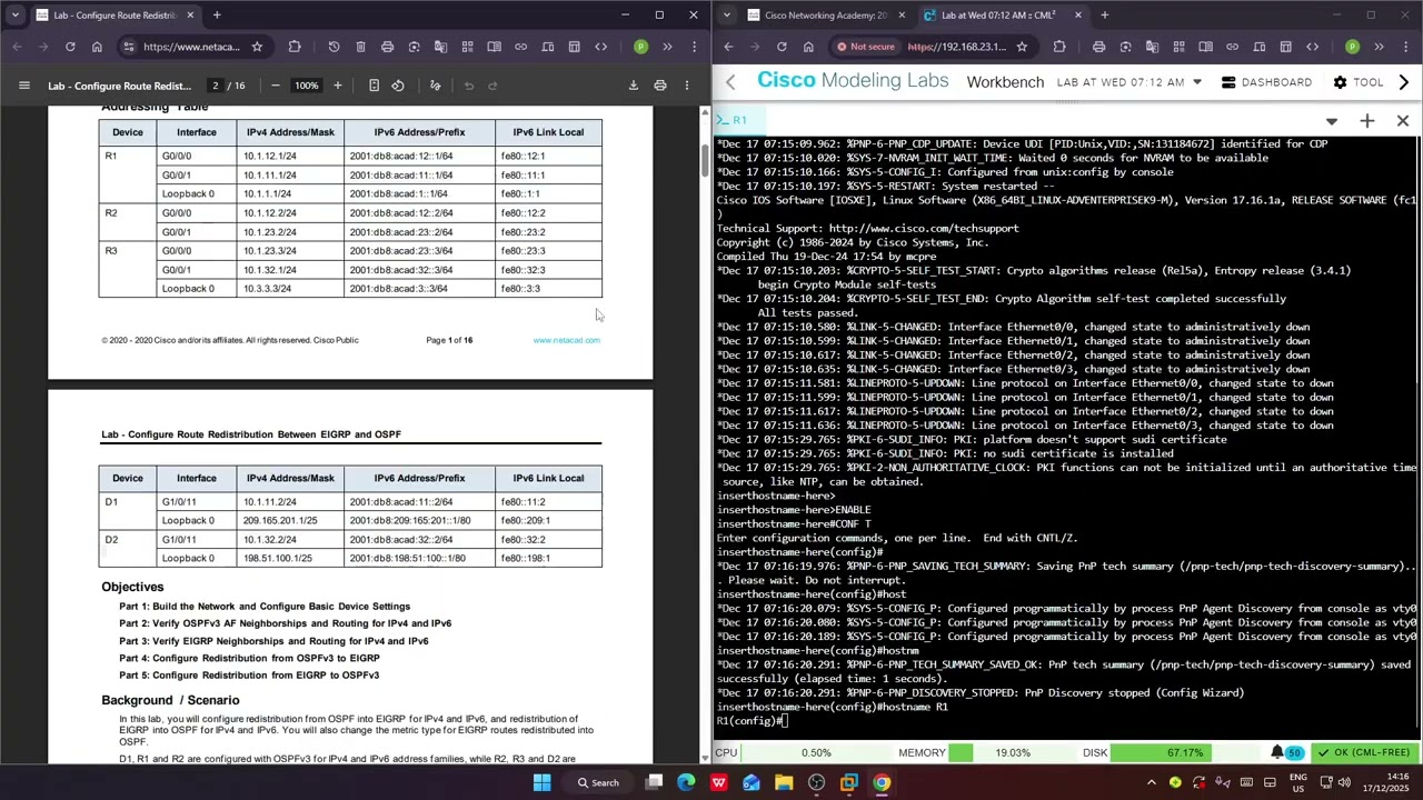 Lab Configure Route Redistribution Between EIGRP and OSPF