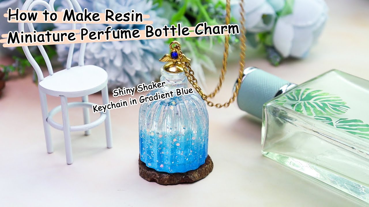 💙How to Make Resin Miniature Perfume Bottle Charm🌙Shiny Shaker Keychain in Gradient Blue