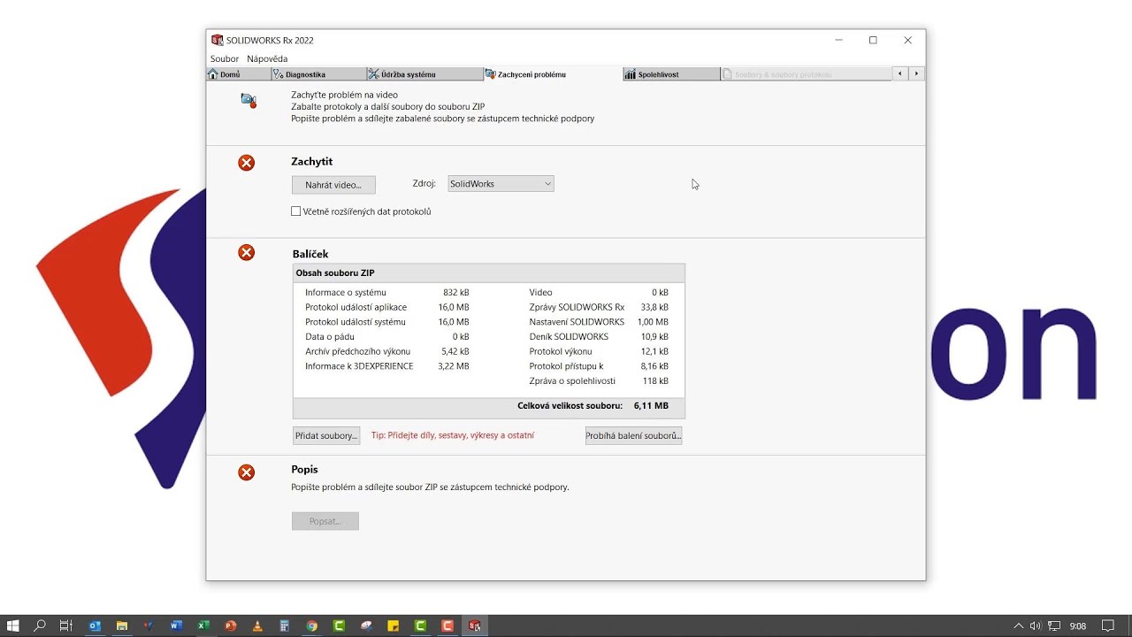 Vytvoření souboru diagnostiky SOLIDWORKS Rx
