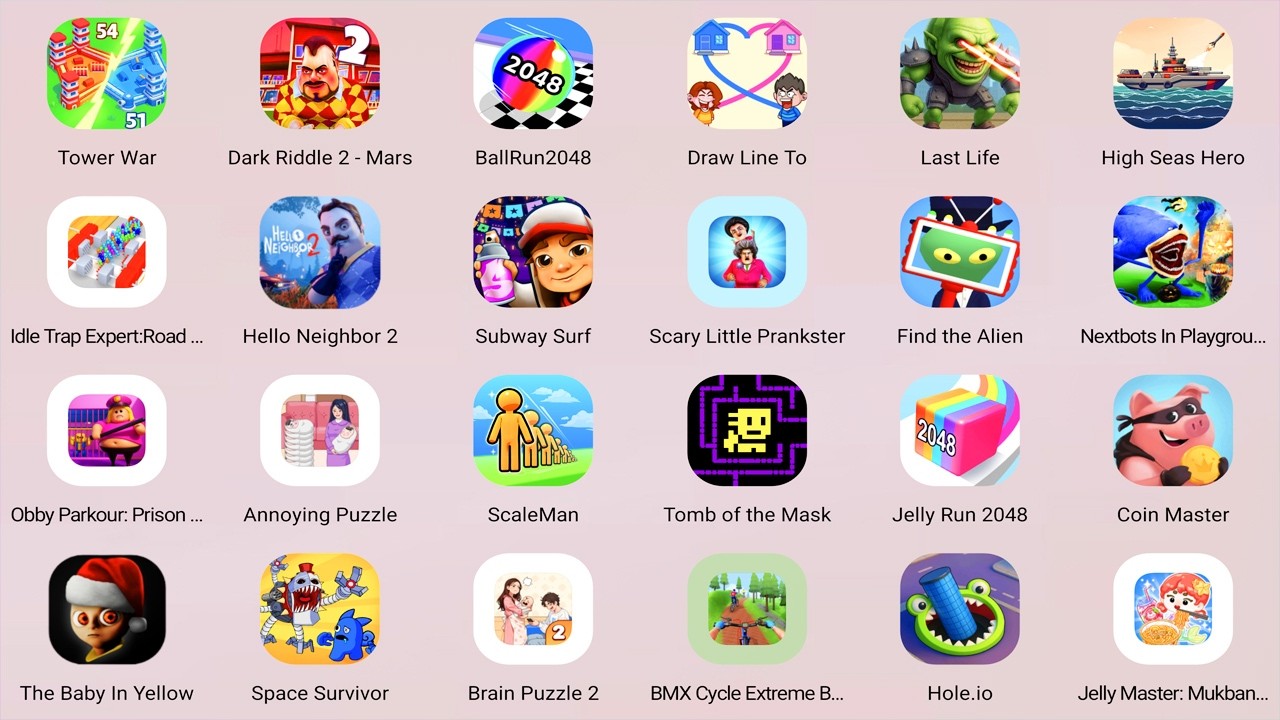 Roblox,Stickman Games,Crazy Office,Find the Alien 2,Ball Run 2048,Dessert DIY,Tricky Puzzle,Find Out