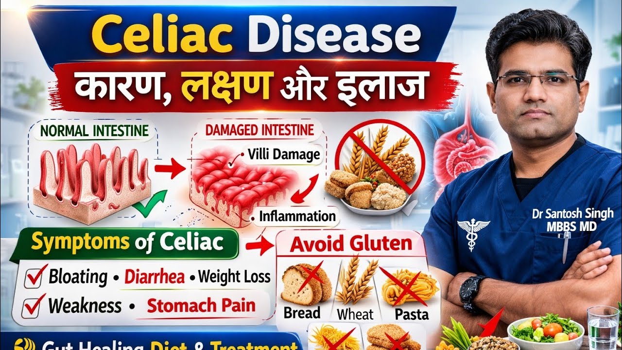 Celiac disease Cause Symptoms Tests and Treatment (explained in Hindi) - Gluten Enteropathy