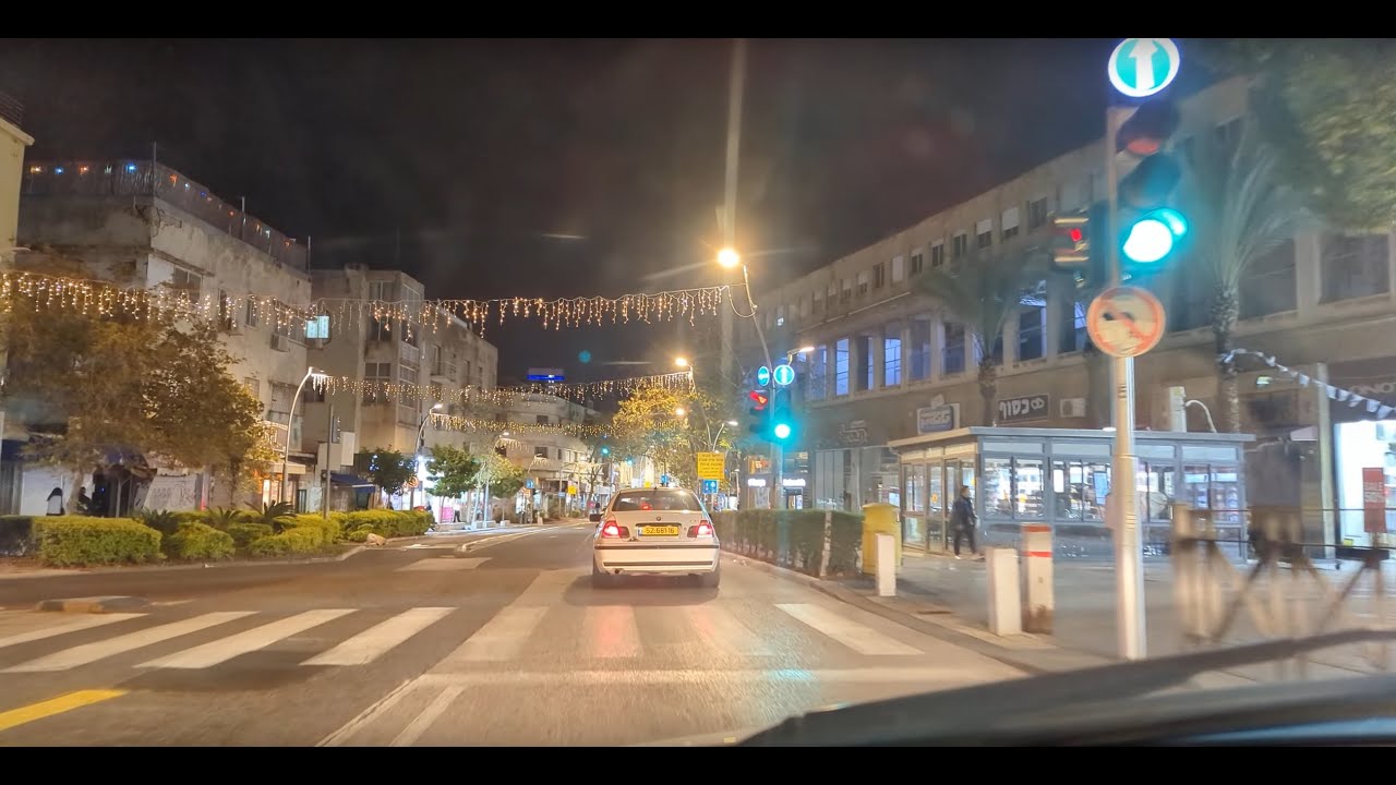Driving in Haifa district and Hof Hacarmel after sunset
