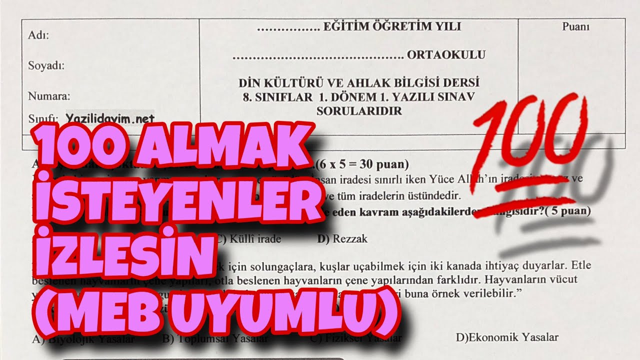 8.Sınıf Din Kültürü 1.Dönem 1.Yazılı