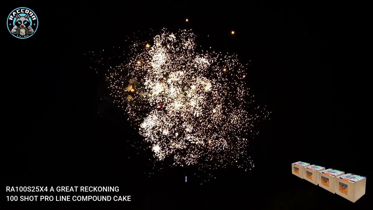 Raccoon Fireworks 1.4G Pro Line Compound Cake- RA100S25X4 A GREAT RECKONING