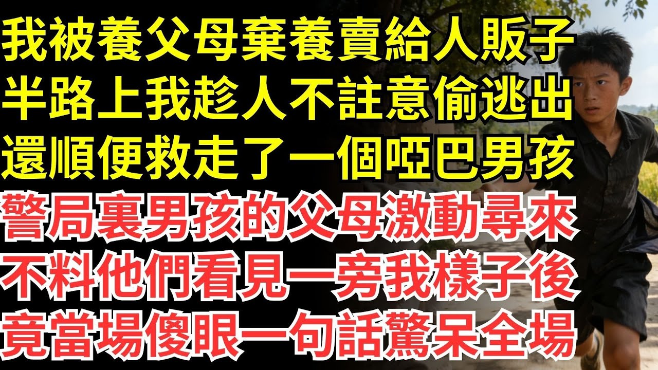 我被養父母棄養賣給了人販子，半路上我趁人不注意偷偷逃出，還順便救走了一個啞巴男孩，警局裏男孩的父母激動尋來，不料他們看見一旁我的樣子後，竟當場傻眼一句話驚呆全場#情感故事#情感#家庭#獨立女性