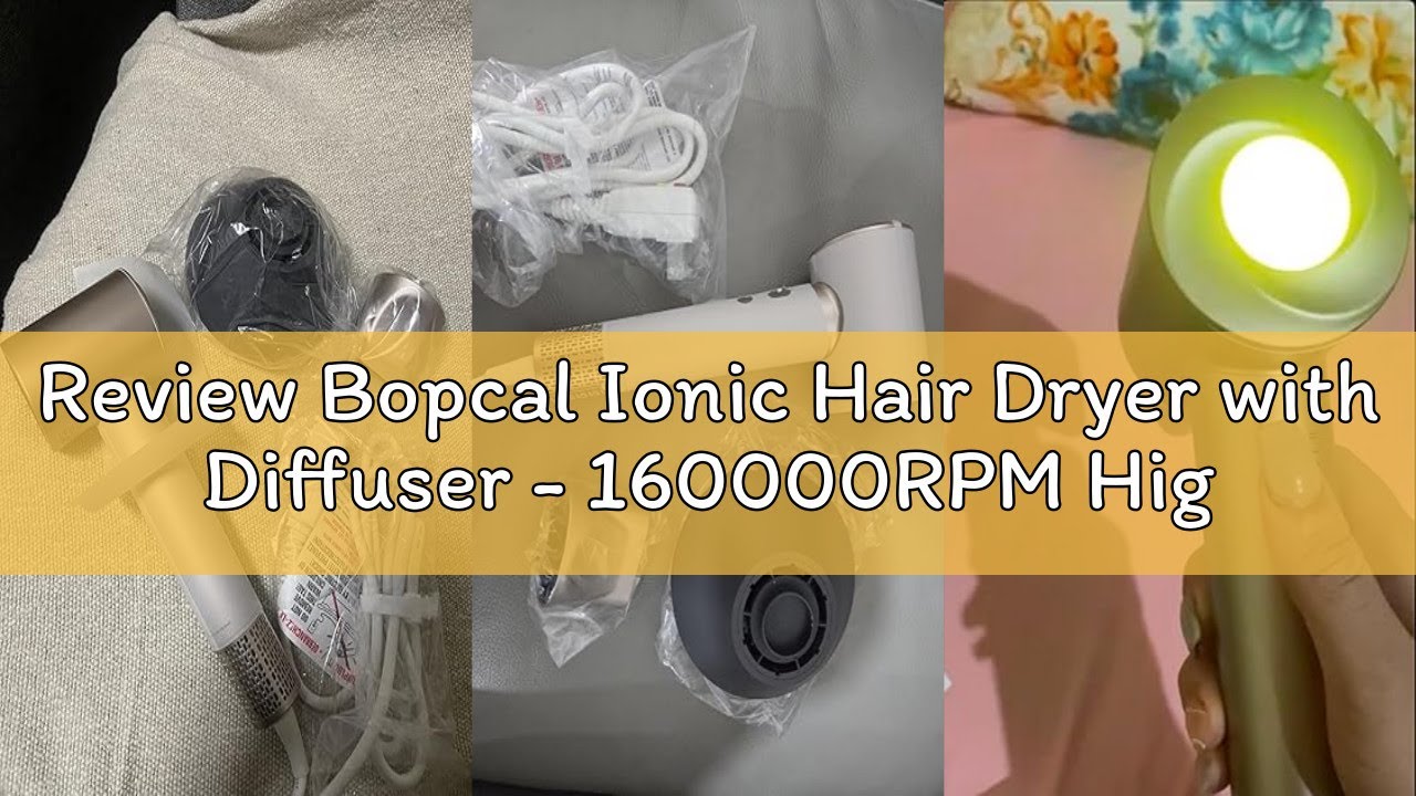 Review Bopcal Ionic Hair Dryer with Diffuser - 160000RPM High-Speed Blow Dryer, 500 Millons Ions Fri