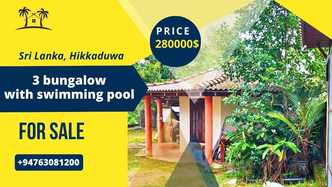 3 bungalows with swimming pool for sale, Hikkaduwa, Sri Lanka
