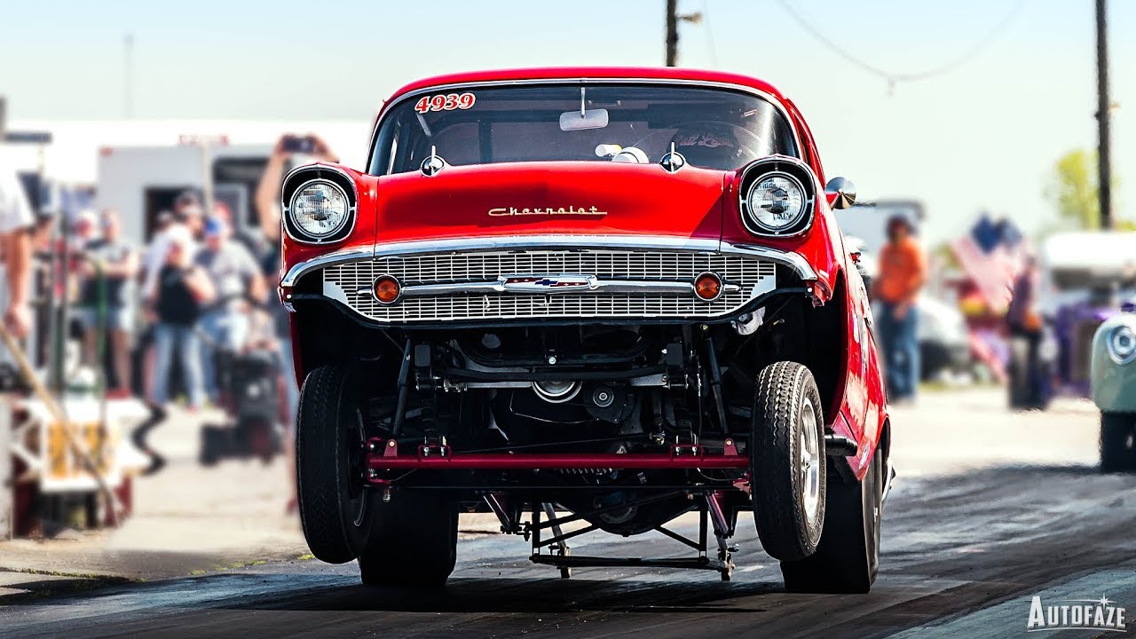 Pops 1957 Chevy Gasser is a BEAST!! Wheelies ALL DAY!