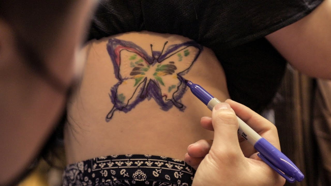 💈 ASMR TATTOO - How to tattooing Cover up 🦋 Butterfly tattoo TUTORIAL and KANU coffee
