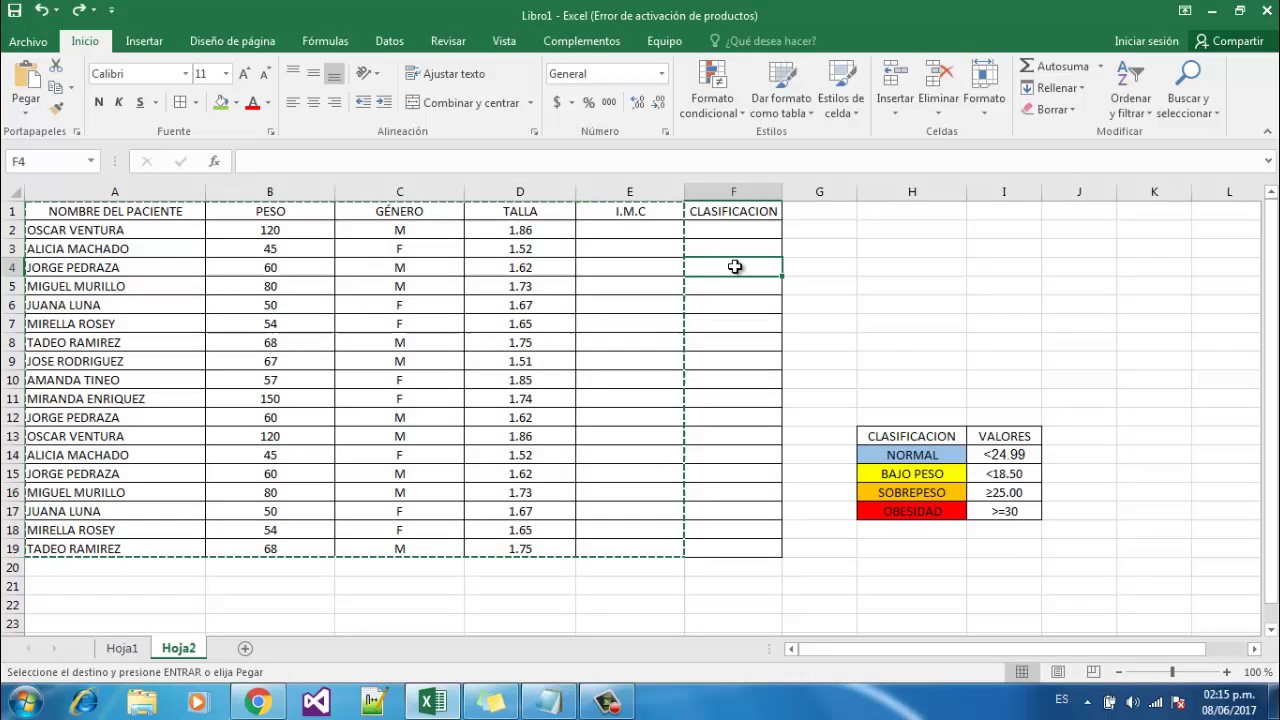 I.M.C Excel  (Parte 1)