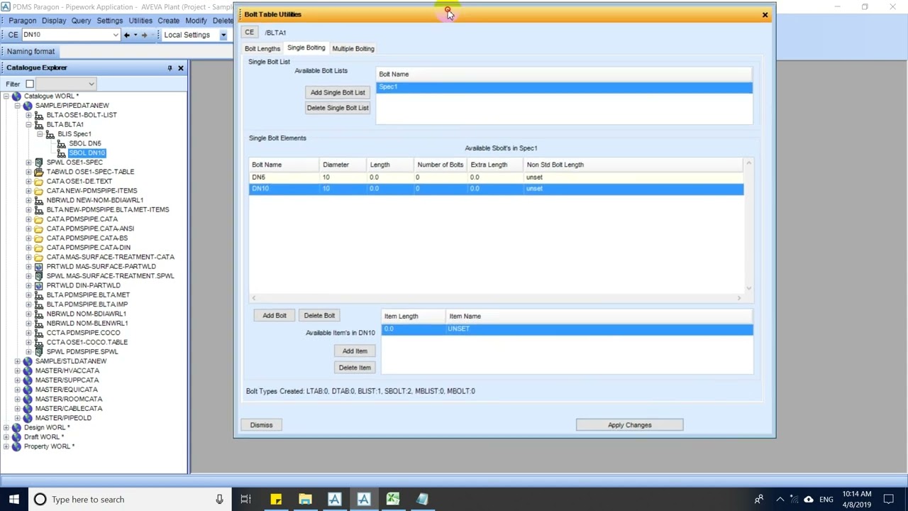 PDMS paragon | Create bolt tables - Part 1