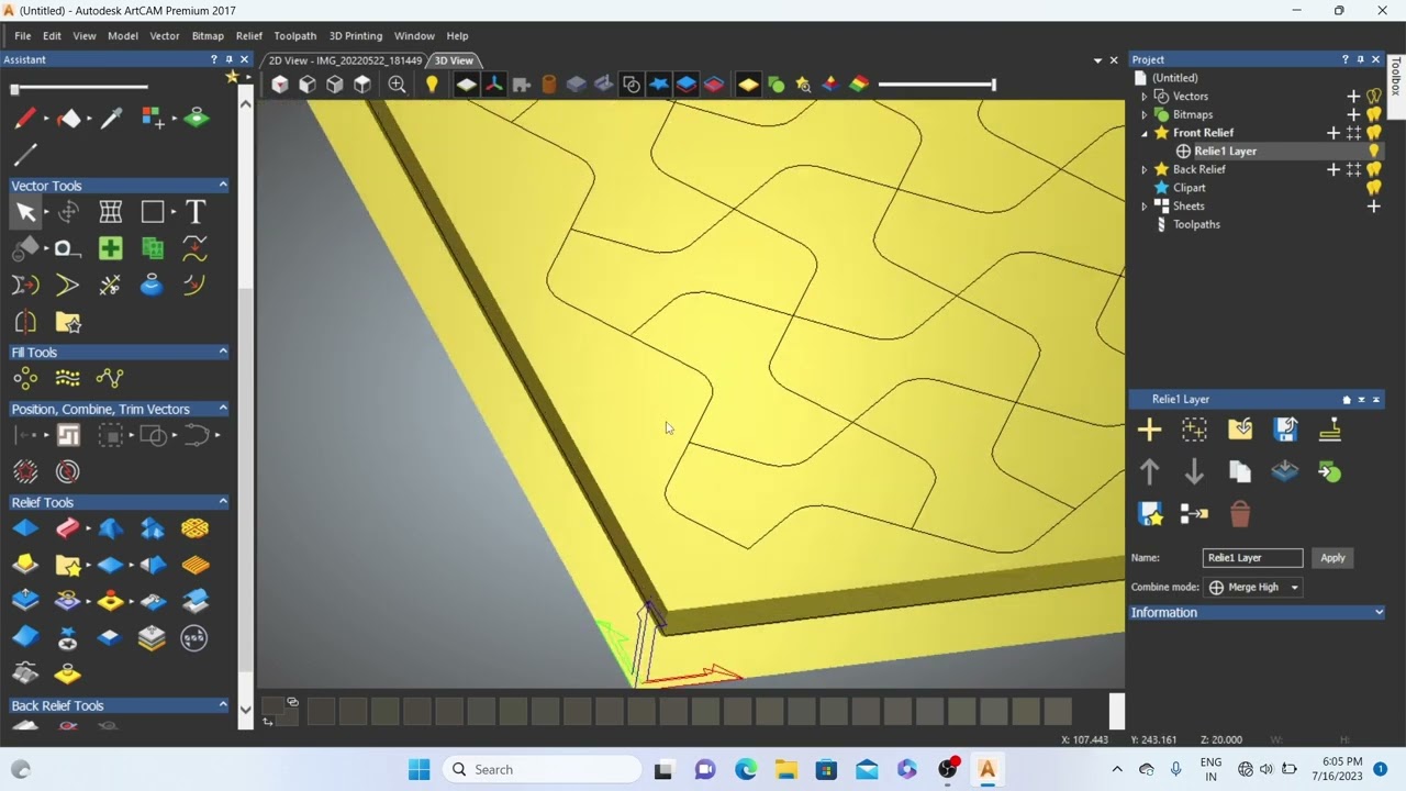 Artcam #2d3d  Design | Wall ring partition full 2d explanation Hindi tutorial | contact :-9799935797