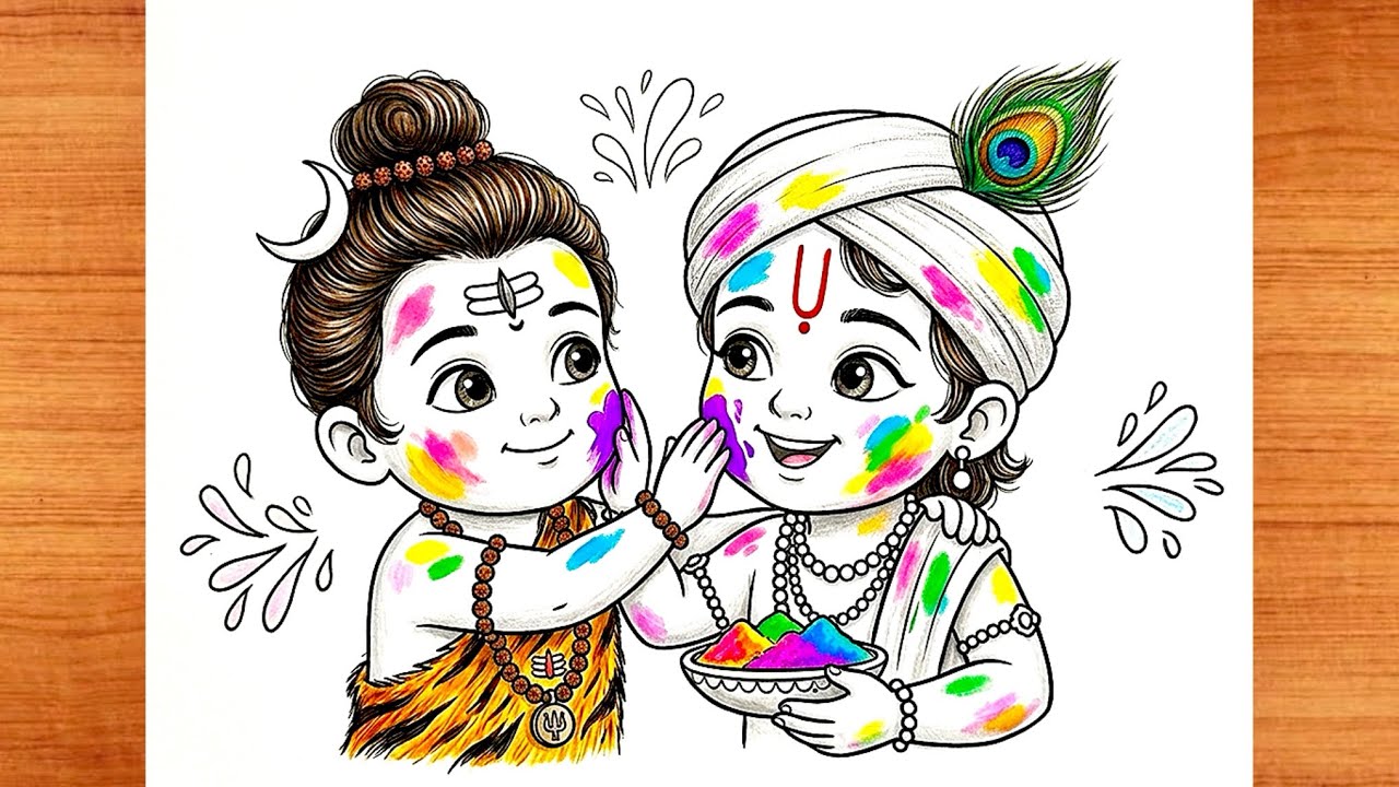 Holi Special: Shiva Krishna Drawing Step by Step | How to Draw Holi Scene for Beginners | Art by DK
