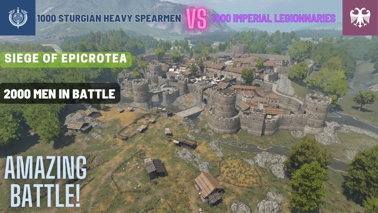 1000 Imperial Legionnaires vs 1000 Sturgian Heavy Spearmen MAGNIFICAL SIEGE DEFENCE!