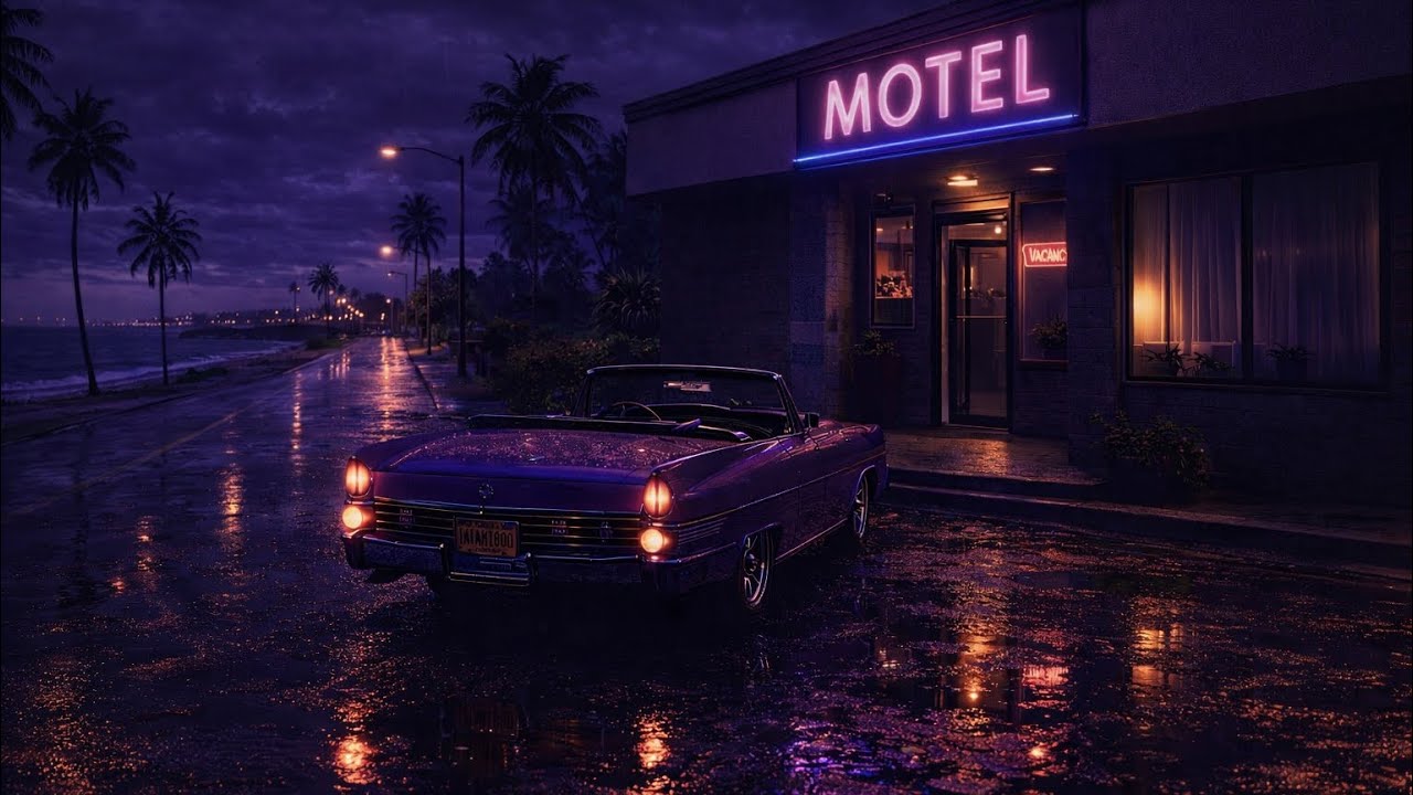 Late Night Miami Drive 🌴 Neon Motel Synthwave Ambience (4K | 1 Hour)