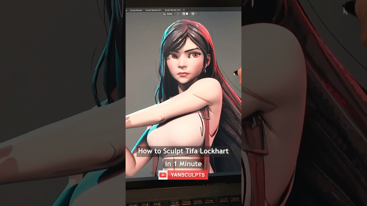 How to sculpt Tifa Lockhart in 1 Minute 🥊✍️⭐️. #blender3d #art #sculpture