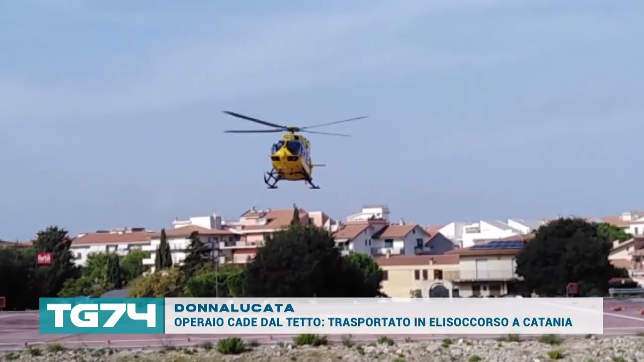 DONNALUCATA - OPERAIO CADE DAL TETTO, TRASPORTATO IN ELISOCCORSO A CATANIA