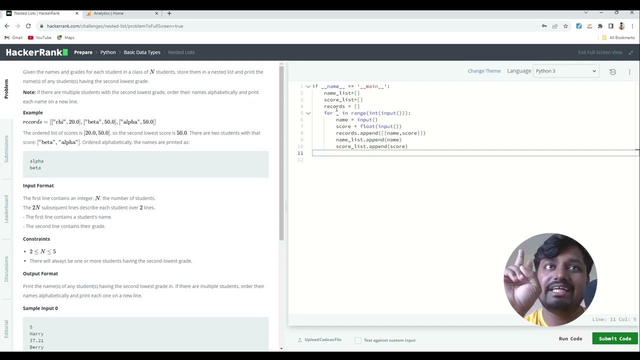 Решение Hackerrank | Вложенные списки Python | #9