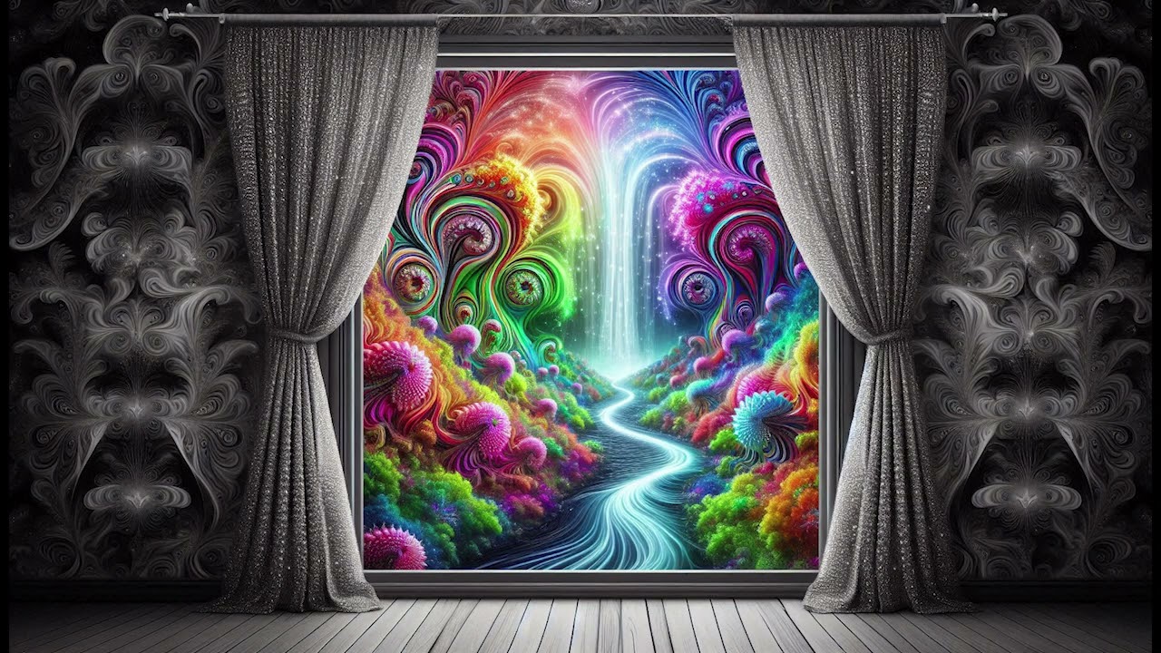 5 Images Close up Window with Psychedelic Forest Outside Wallpaper / Background ( No Sound )