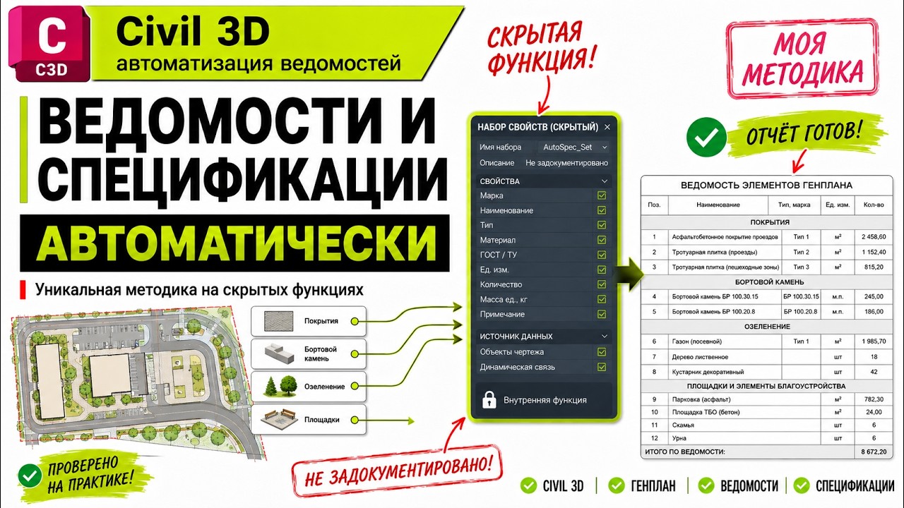 Civil 3D. Ведомости и спецификации автоматически
