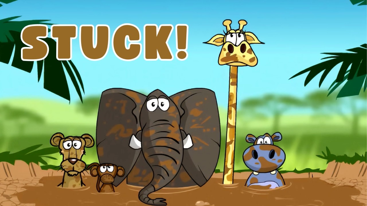 Stuck in the mud - Lyric Video | Funny cartoon song about animals | Funny Frog