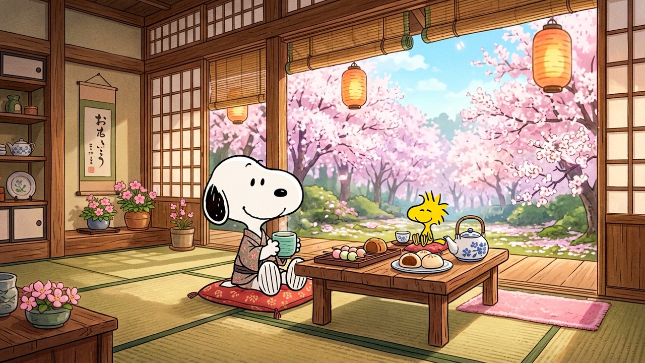 Snoopy’s Spring Tea Moment 🌸 Calm Lofi Beats for Study & Relax