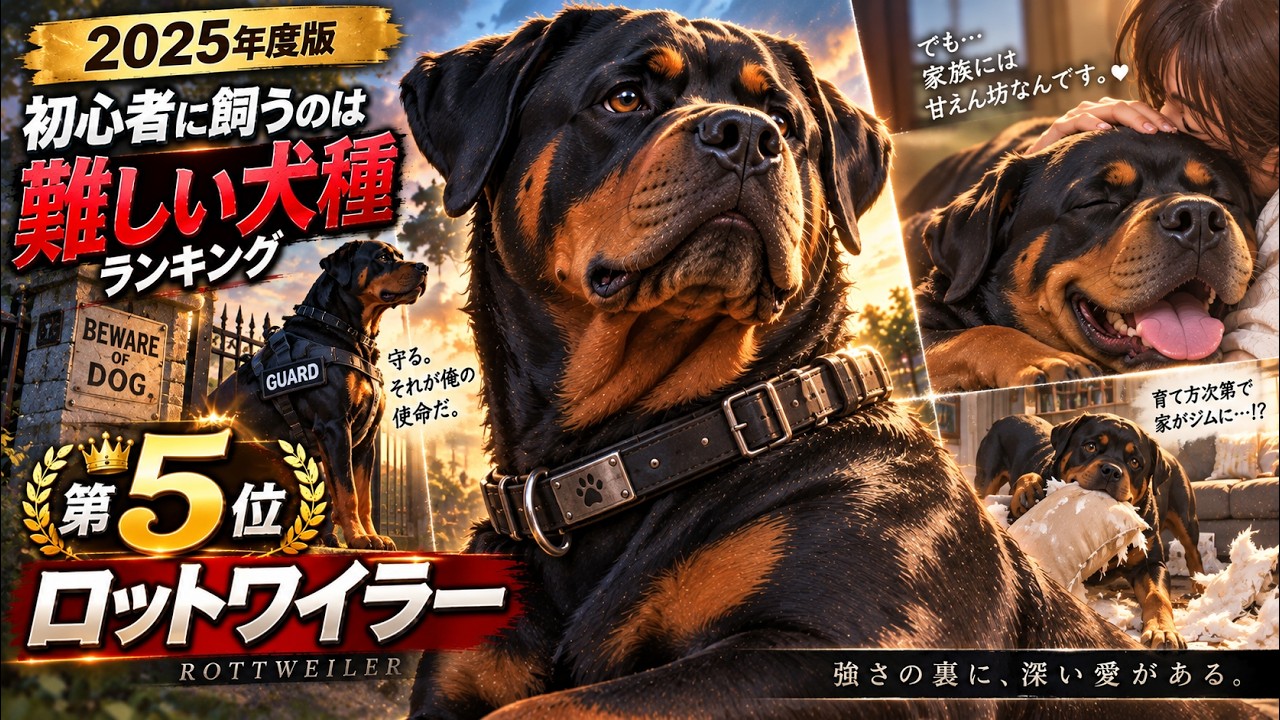 2025年度版初心者に飼うのは難しい犬種ランキング第5位ロットワイラー