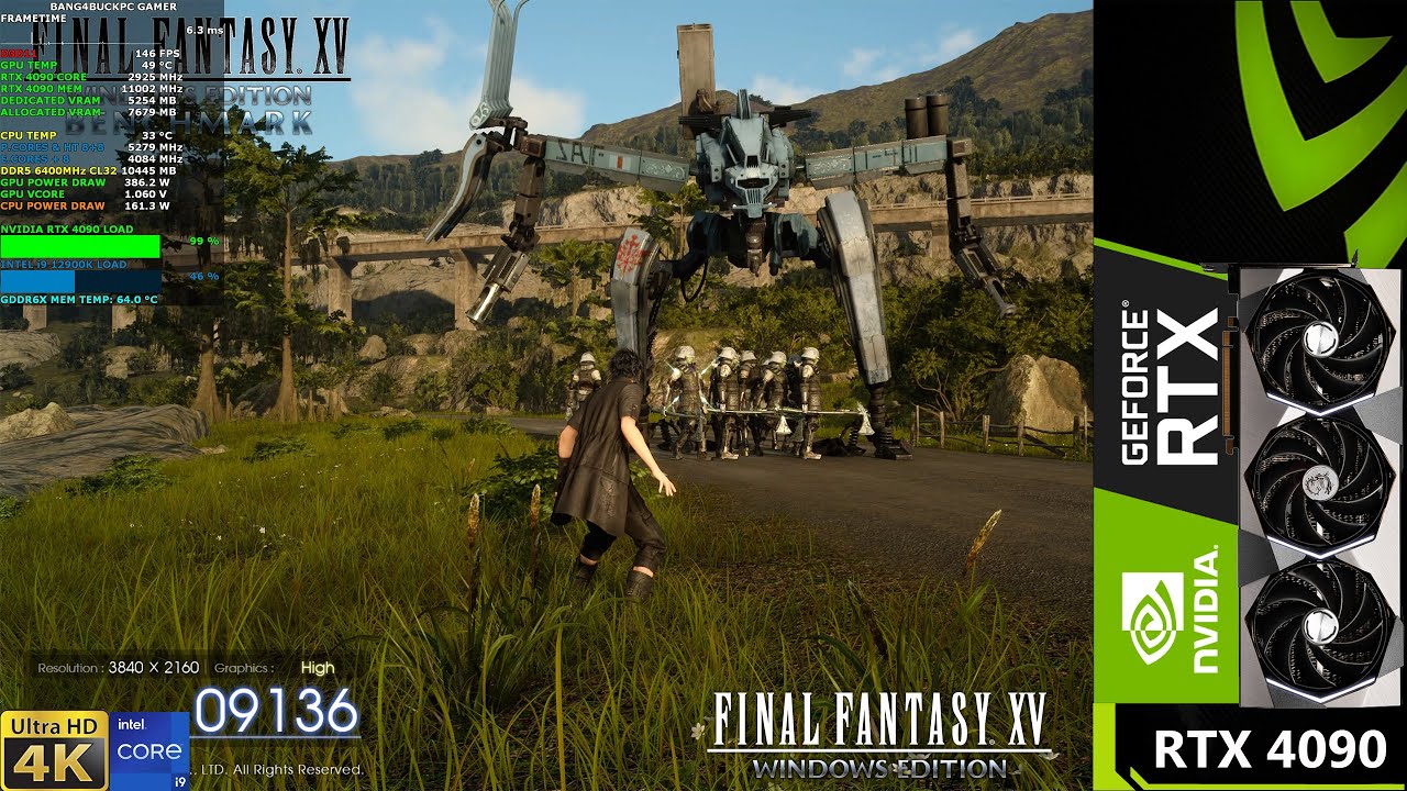Final Fantasy XV Benchmark 4K High Settings | RTX 4090 | i9 12900K 5.3GHz